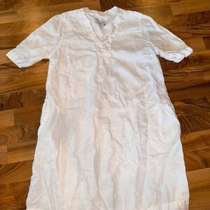 Haris Cotton Linen Dress‎ Womens White Short Sleeve Casual Summer Made in Greece
